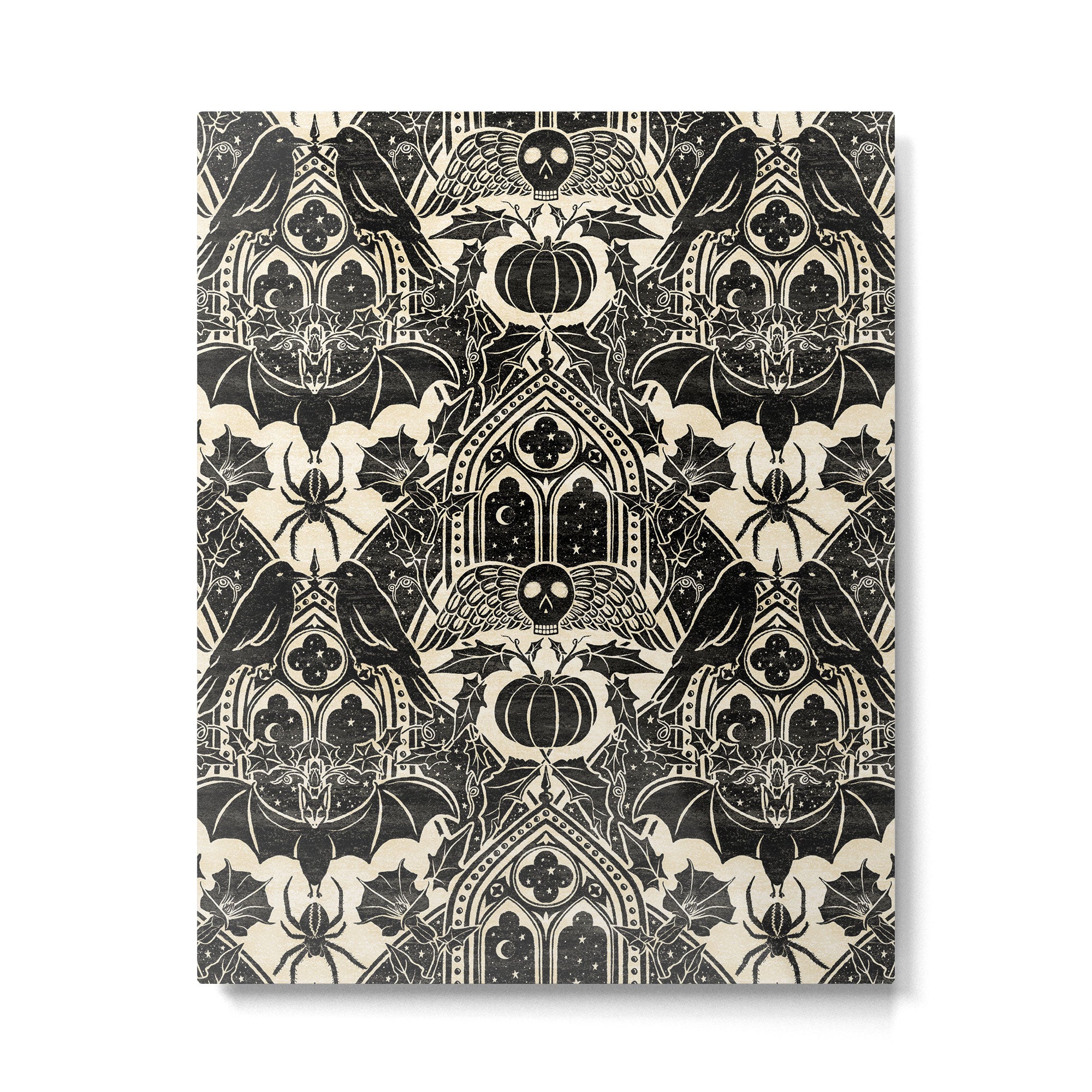 Gothic Halloween Damask - black and cream Metal Print Gallery Image 6