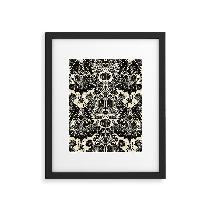 Gothic Halloween Damask - black and cream Framed Art Print Gallery Image 6