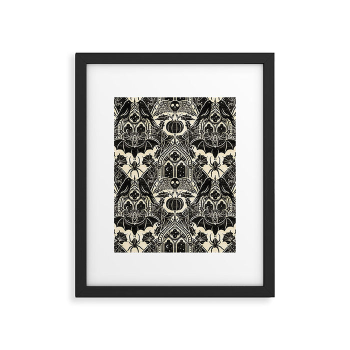 Gothic Halloween Damask - black and cream Framed Art Print Gallery Image 1