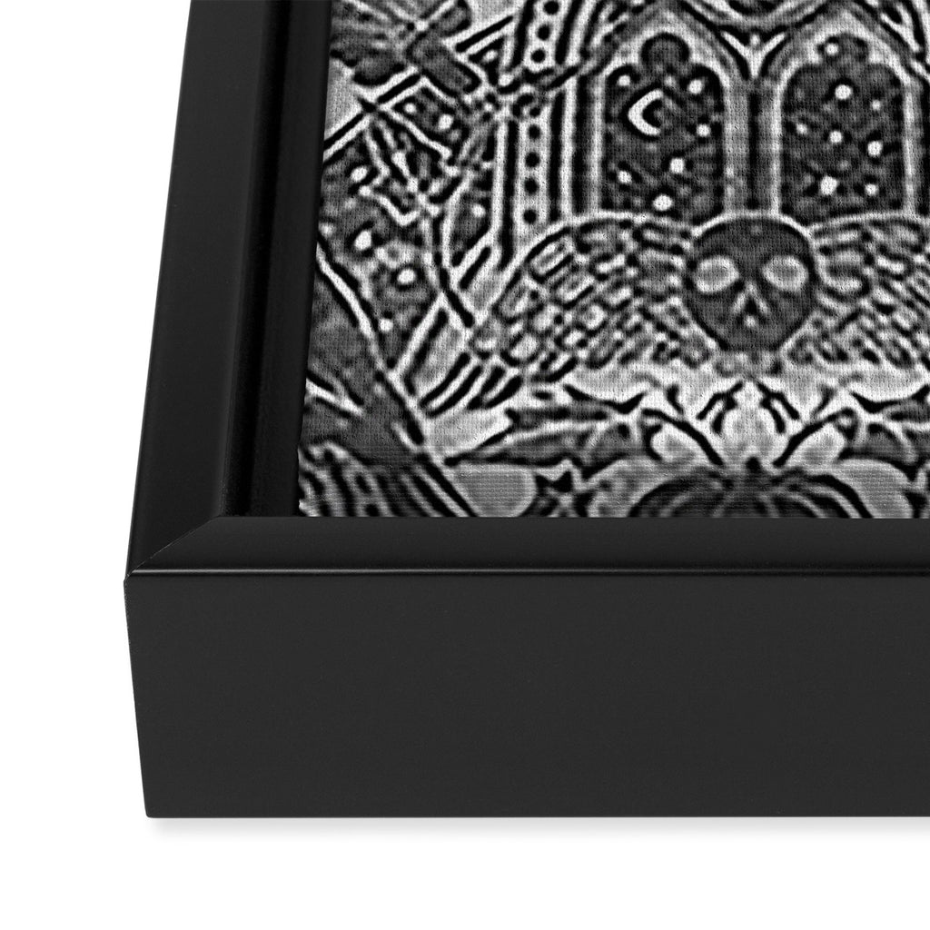Gothic Halloween Damask - grayscale  Framed Canvas Print Gallery Image 3
