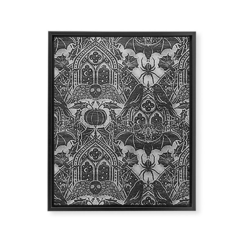 Gothic Halloween Damask - grayscale  Framed Canvas Print Gallery Image 8
