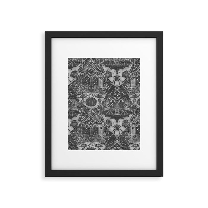 Gothic Halloween Damask - grayscale  Framed Art Print Gallery Image 1