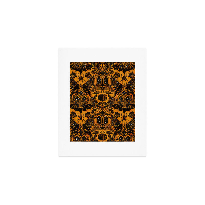 Gothic Halloween Damask - jack oâlantern gold and black  Art Print Gallery Image 1