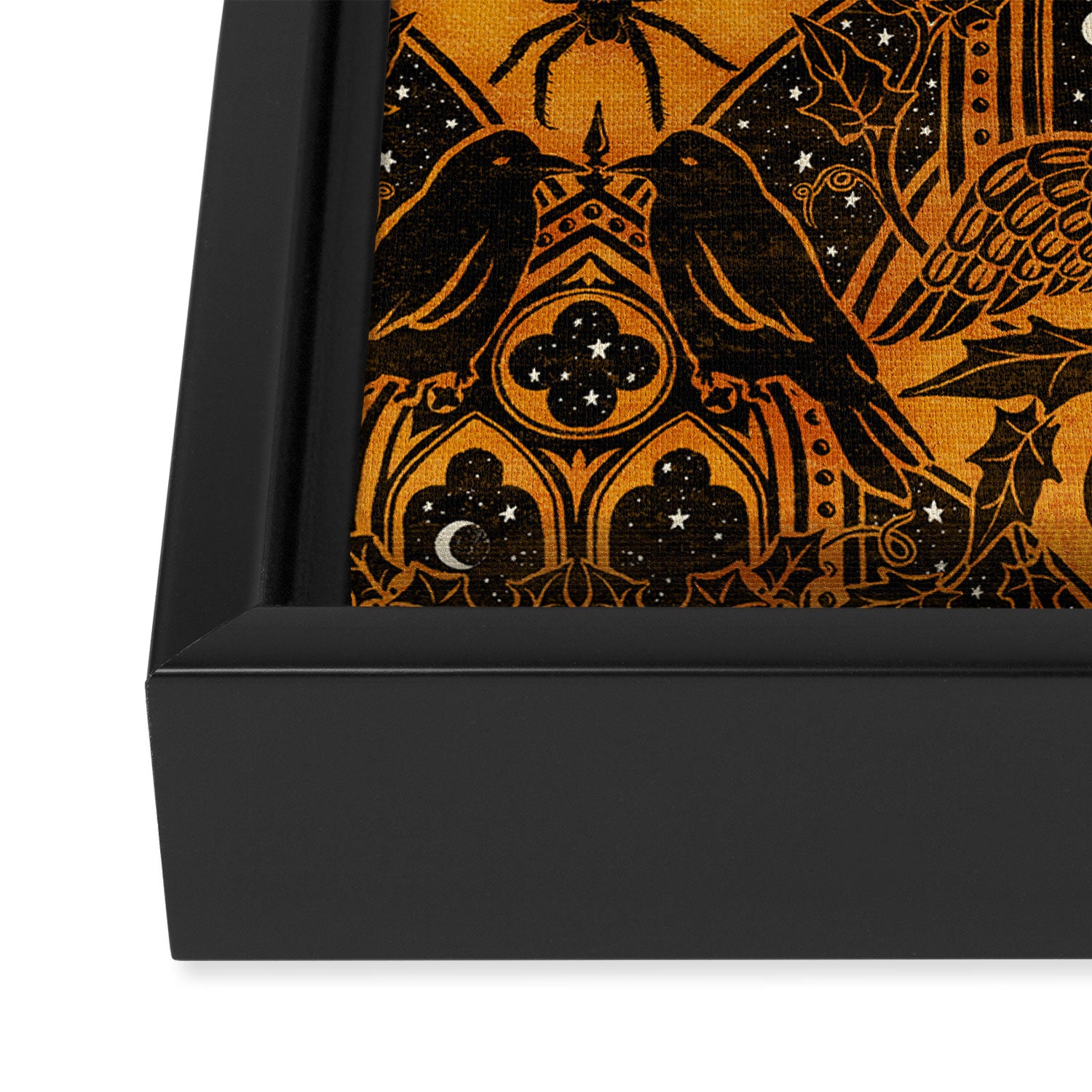 Gothic Halloween Damask - jack oâlantern gold and black  Framed Canvas Print Gallery Image 3