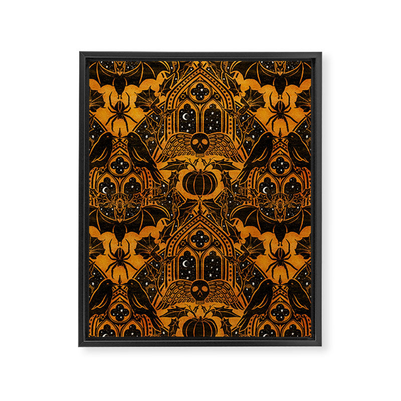 Gothic Halloween Damask - jack oâlantern gold and black  Framed Canvas Print Gallery Image 8