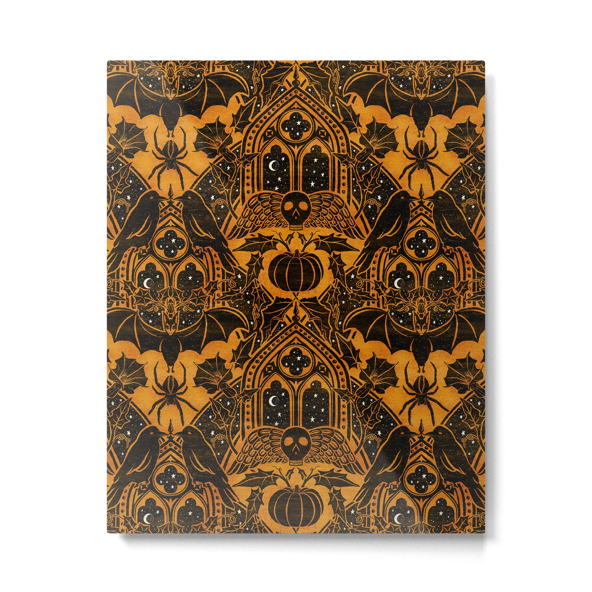 Gothic Halloween Damask - jack oâlantern gold and black  Metal Print Gallery Image 6