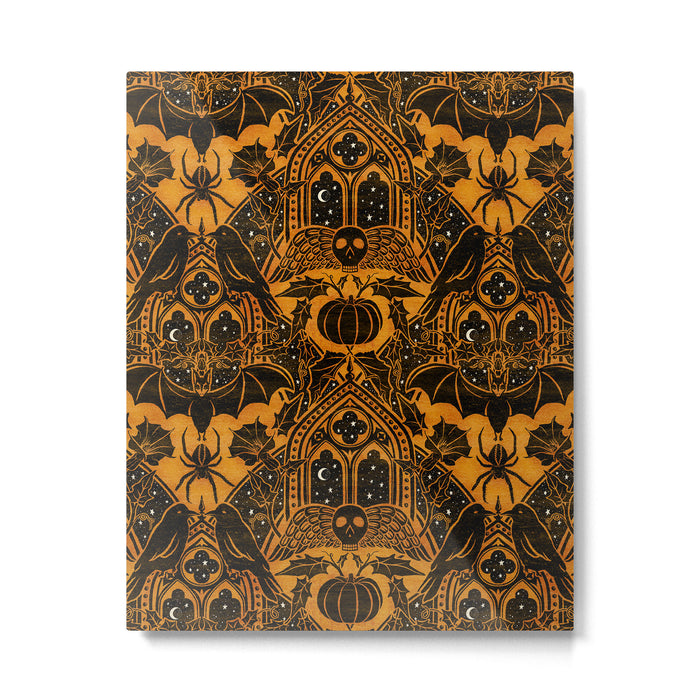 Gothic Halloween Damask - jack oâlantern gold and black  Metal Print Gallery Image 1