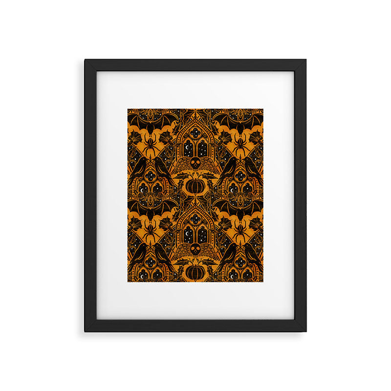 Gothic Halloween Damask - jack oâlantern gold and black  Framed Art Print Gallery Image 6