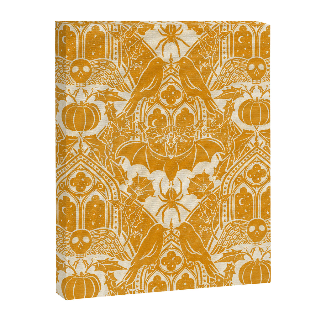 Gothic Halloween Damask - marigold and cream  Canvas Print Gallery Image 8
