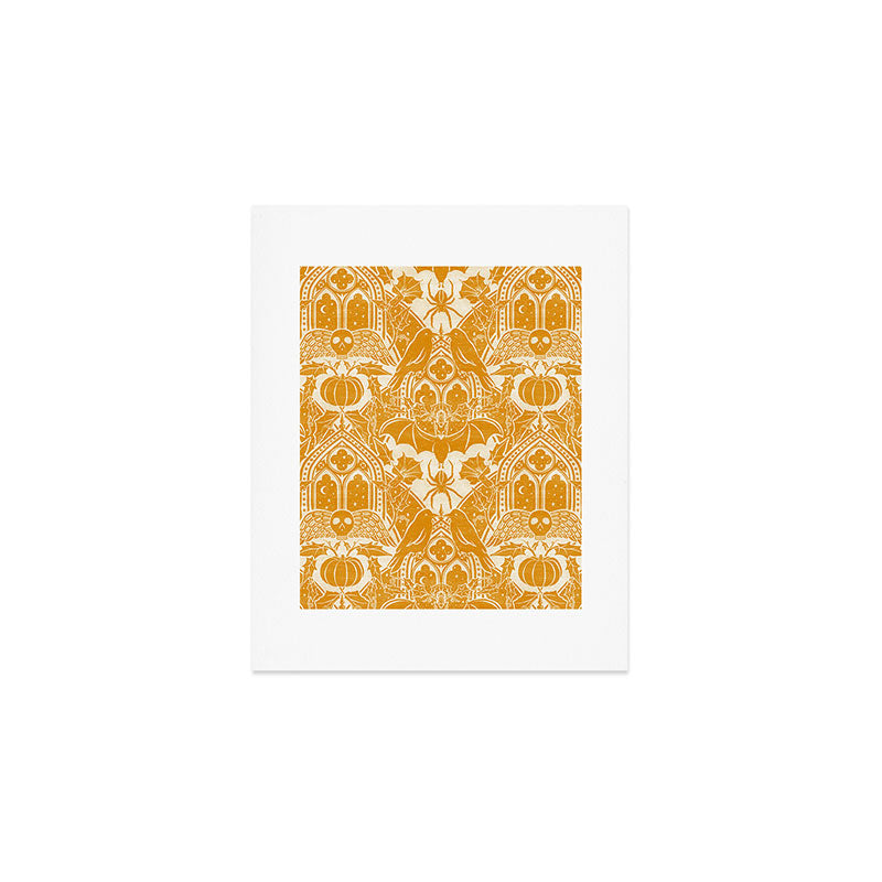 Gothic Halloween Damask - marigold and cream  Art Print Gallery Image 1