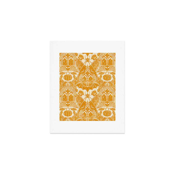 Gothic Halloween Damask - marigold and cream  Art Print Gallery Image 1