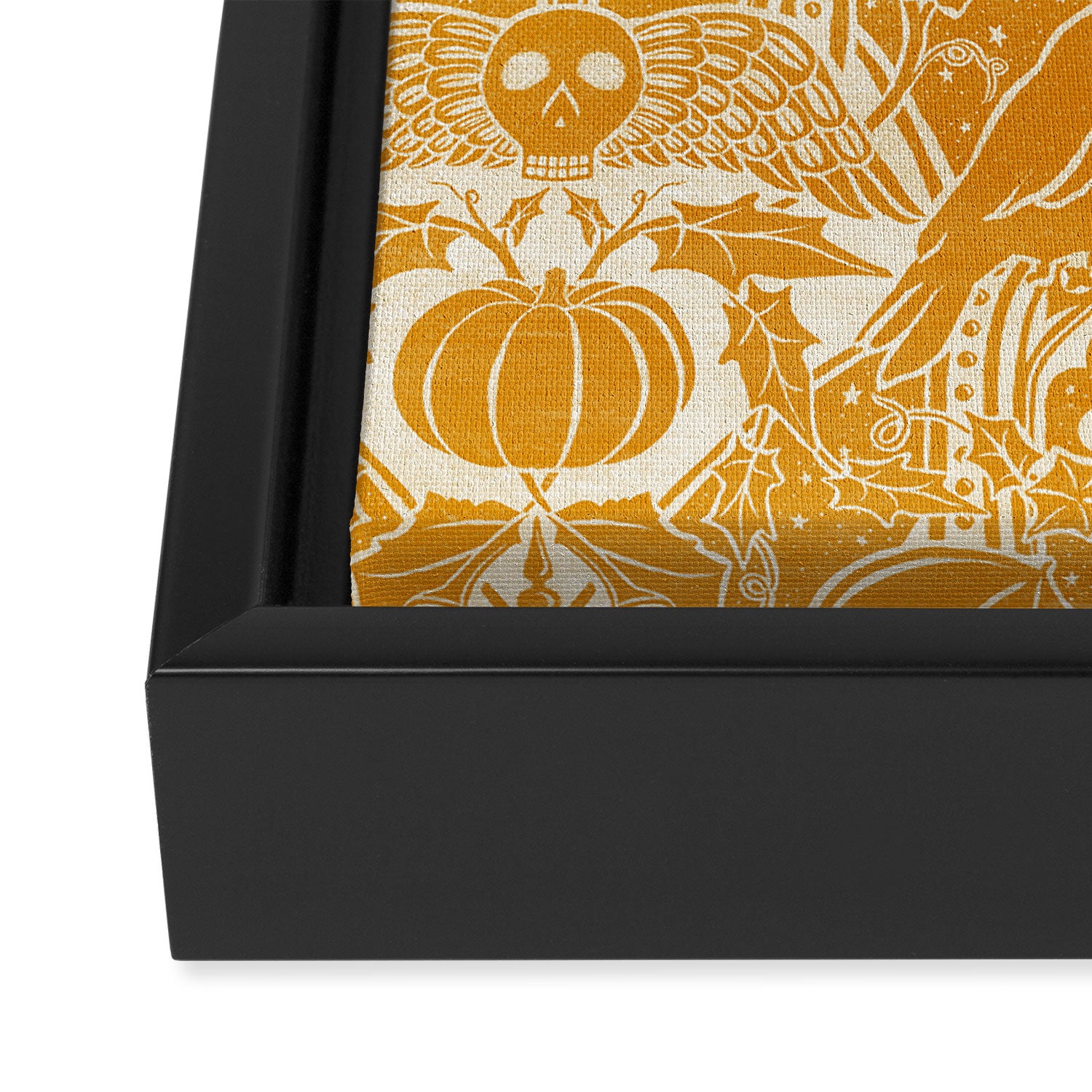 Gothic Halloween Damask - marigold and cream  Framed Canvas Print Gallery Image 3