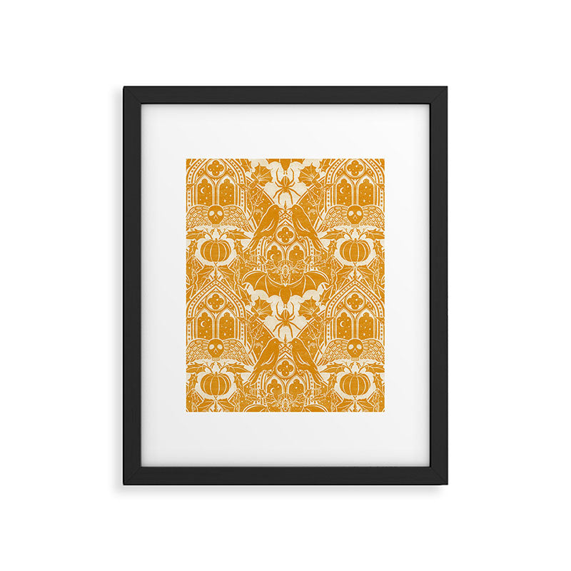 Gothic Halloween Damask - marigold and cream  Framed Art Print Gallery Image 6