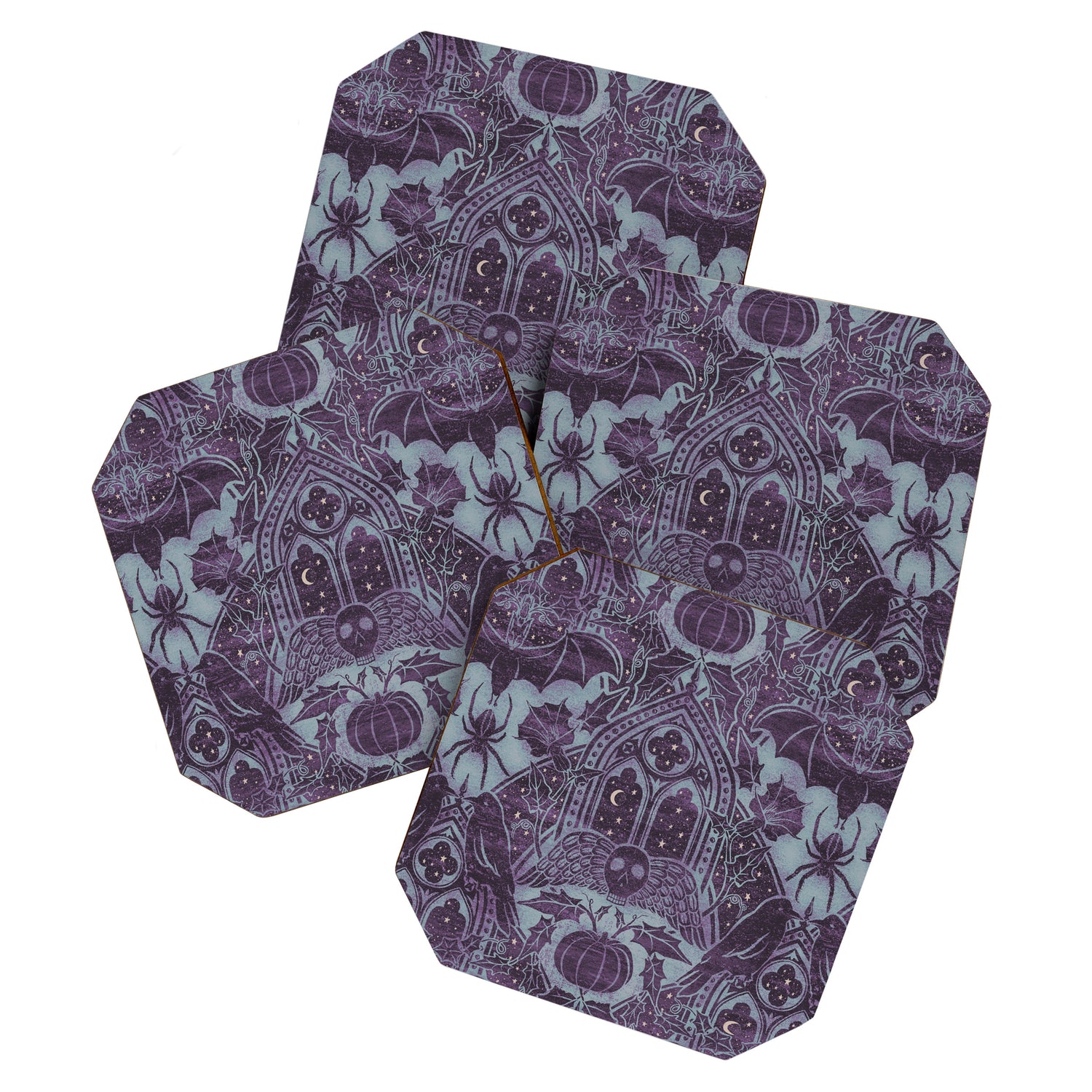 Gothic Halloween Damask - moonlight violet  Coaster Gallery Image 1