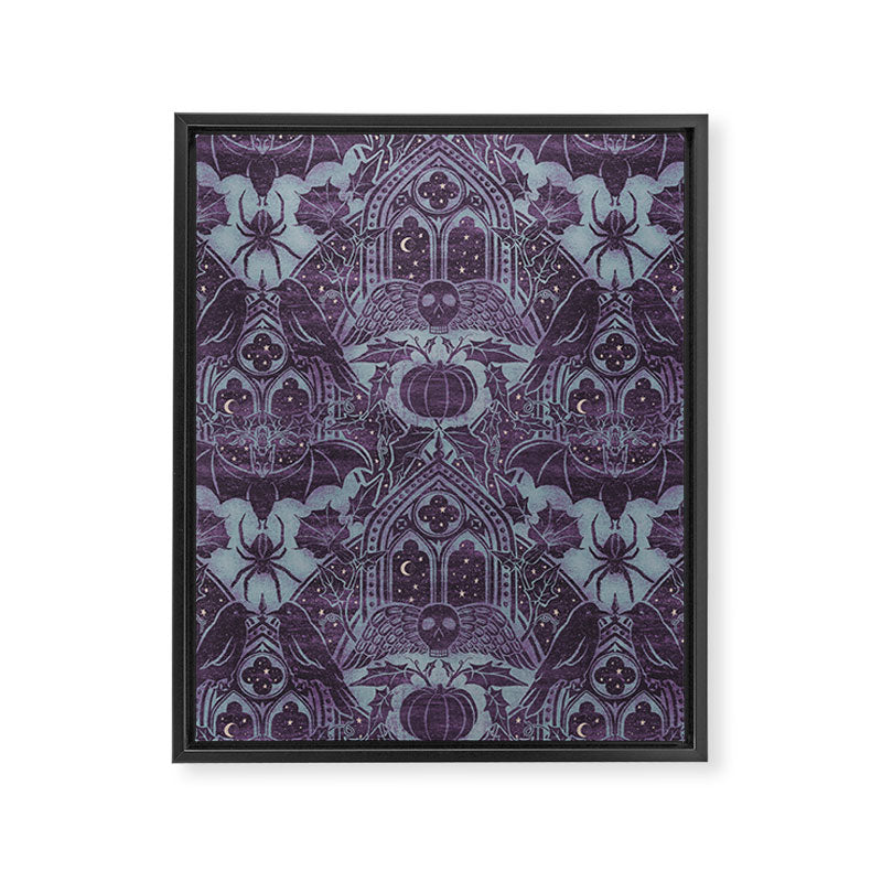 Gothic Halloween Damask - moonlight violet  Framed Canvas Print Gallery Image 8