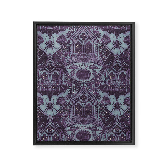Gothic Halloween Damask - moonlight violet  Framed Canvas Print Gallery Image 1