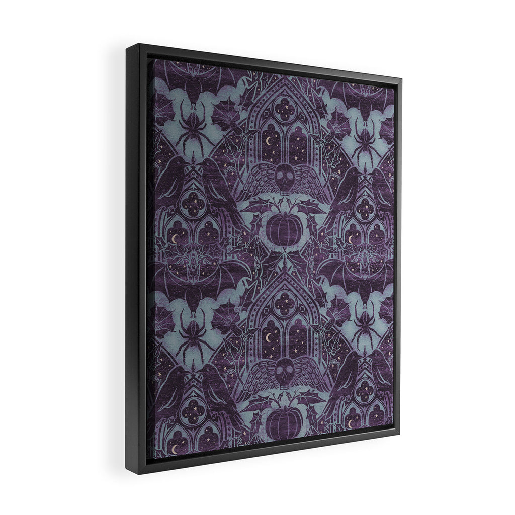 Gothic Halloween Damask - moonlight violet  Framed Canvas Print Gallery Image 2