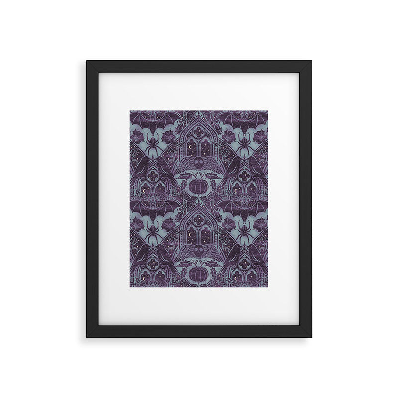 Gothic Halloween Damask - moonlight violet  Framed Art Print Gallery Image 6