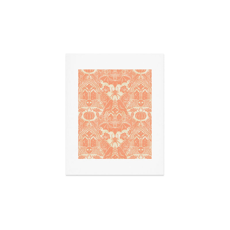Gothic Halloween Damask - peach and cream Art Print Gallery Image 1