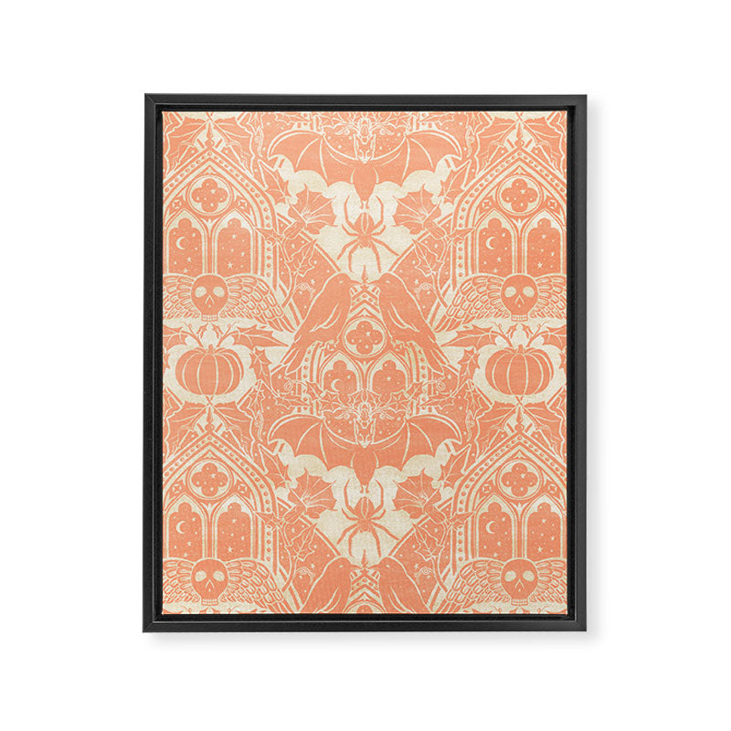 Gothic Halloween Damask - peach and cream Framed Canvas Print Gallery Image 8