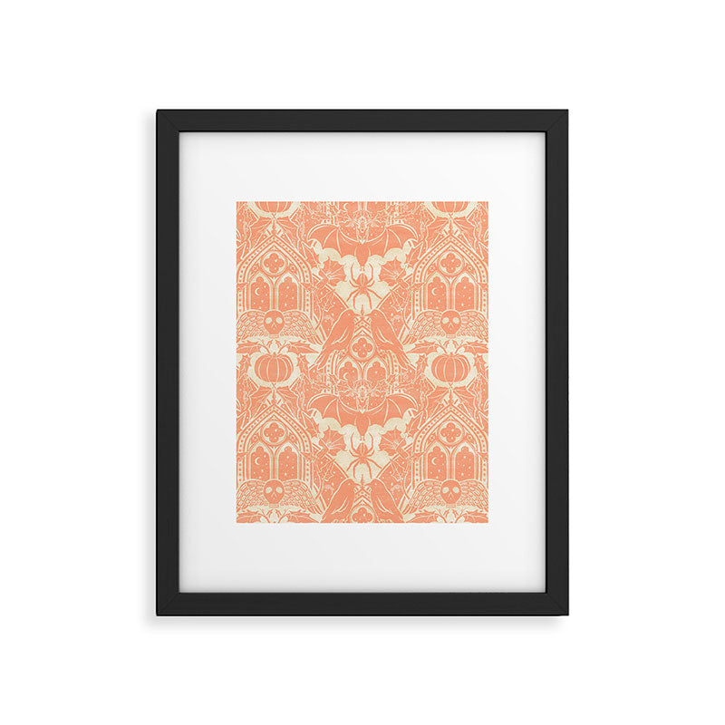 Gothic Halloween Damask - peach and cream Framed Art Print Gallery Image 6