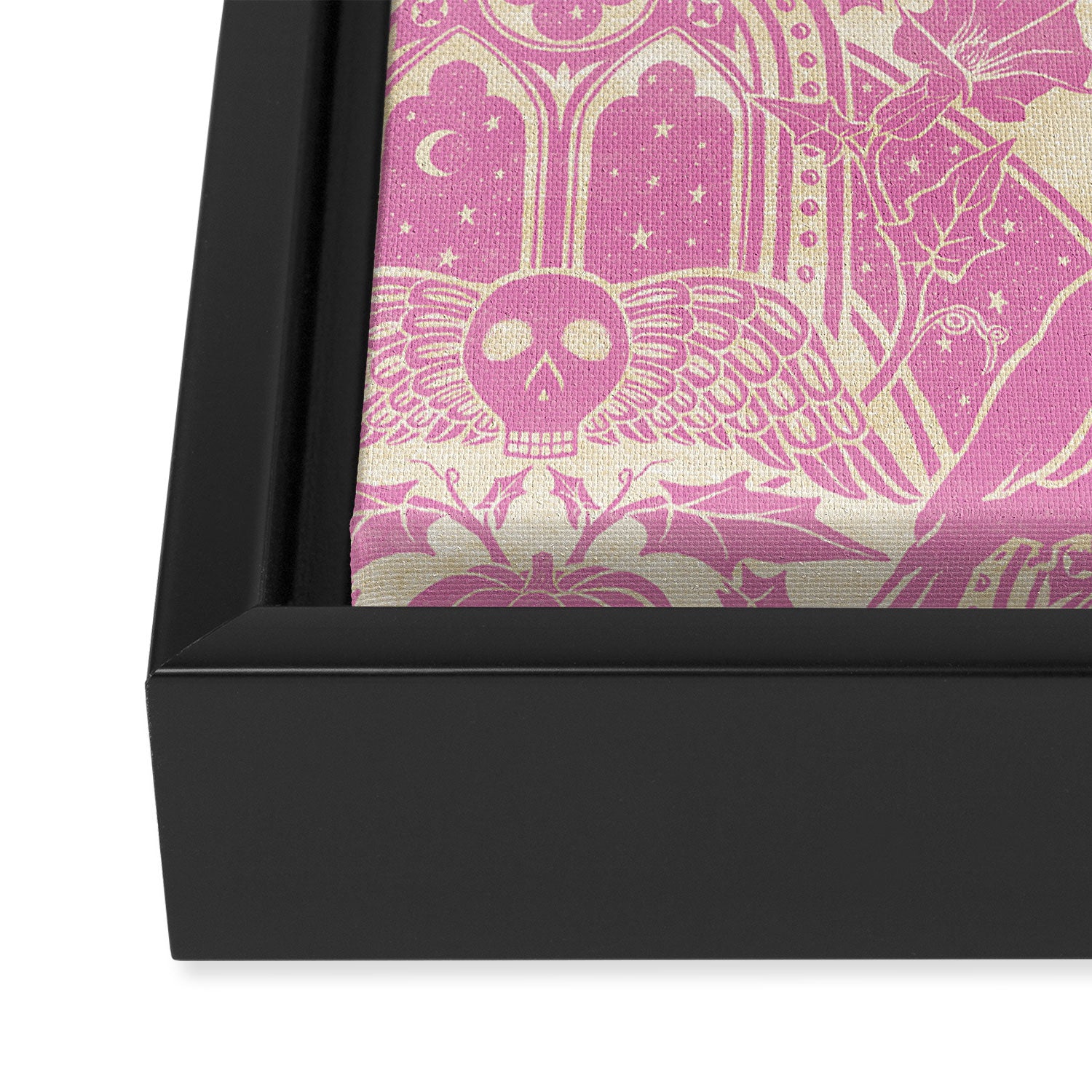 Gothic Halloween Damask - primrose and cream  Framed Canvas Print Gallery Image 3