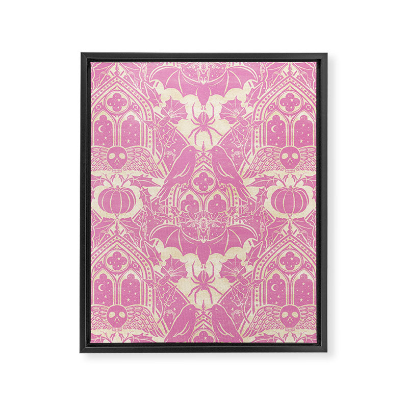 Gothic Halloween Damask - primrose and cream  Framed Canvas Print Gallery Image 8