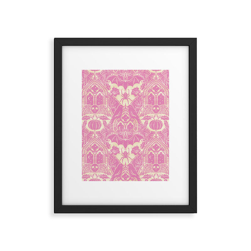 Gothic Halloween Damask - primrose and cream  Framed Art Print Gallery Image 6