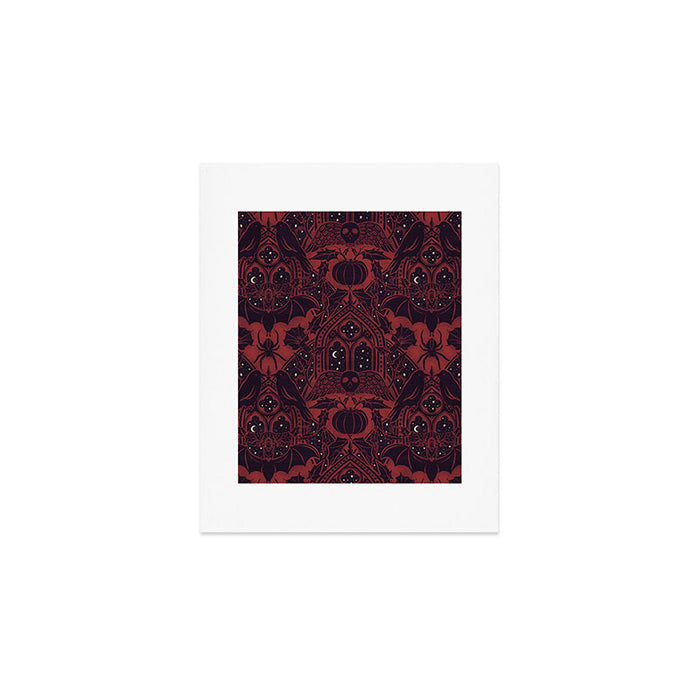 Gothic Halloween Damask - Red black and white  Art Print Gallery Image 1