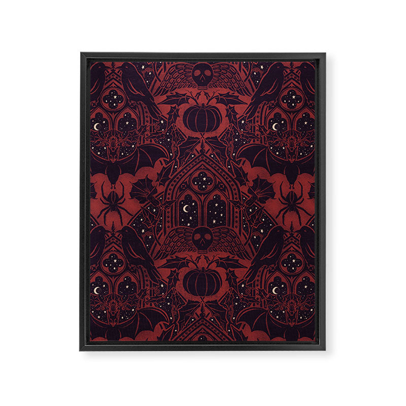 Gothic Halloween Damask - Red black and white  Framed Canvas Print Gallery Image 8