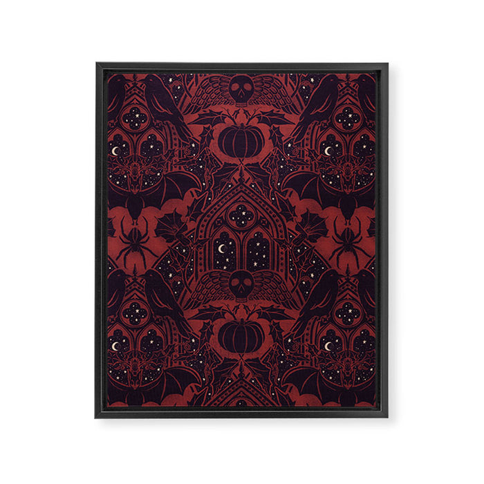 Gothic Halloween Damask - Red black and white  Framed Canvas Print Gallery Image 1
