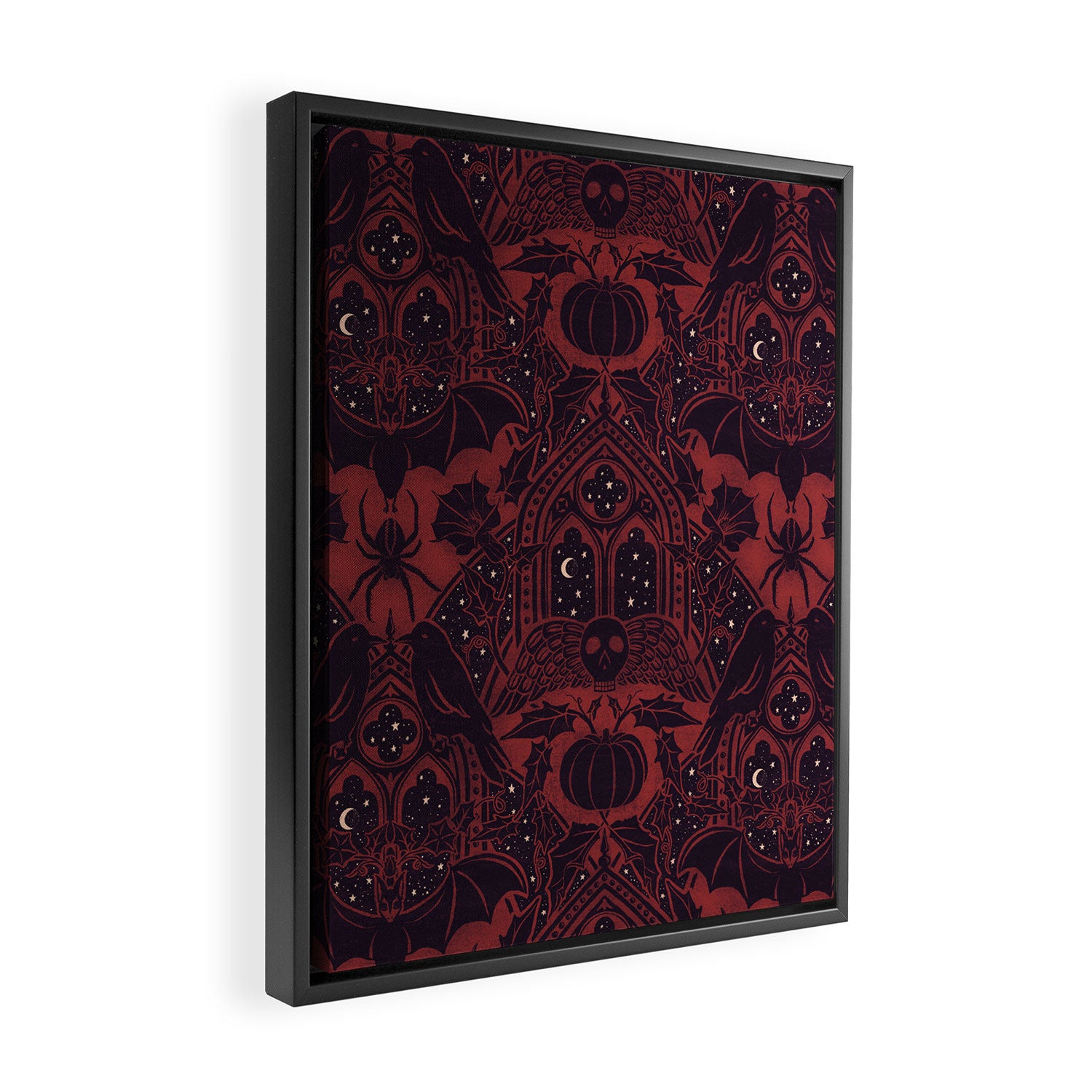 Gothic Halloween Damask - Red black and white  Framed Canvas Print Gallery Image 2