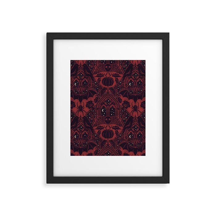 Gothic Halloween Damask - Red black and white  Framed Art Print Gallery Image 1