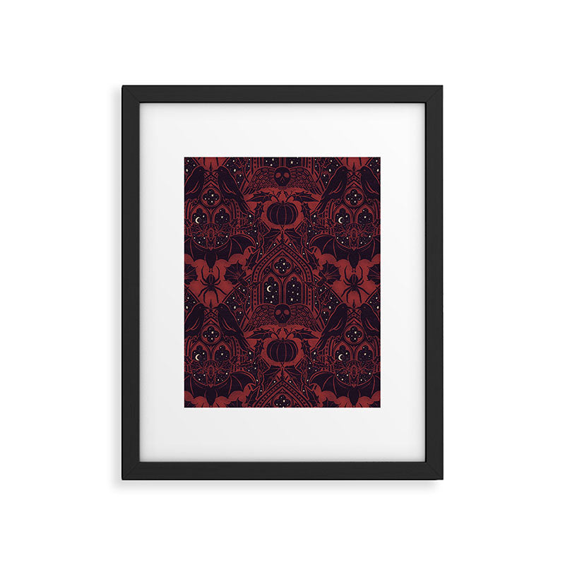 Gothic Halloween Damask - Red black and white  Framed Art Print Gallery Image 6