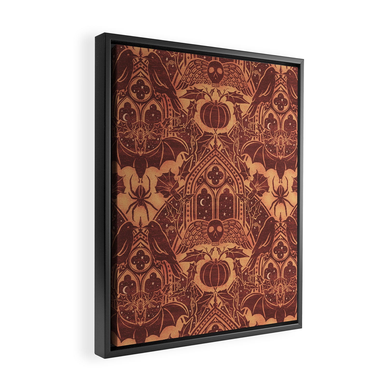 Gothic Halloween Damask - spiced pumpkin  Framed Canvas Print Gallery Image 2