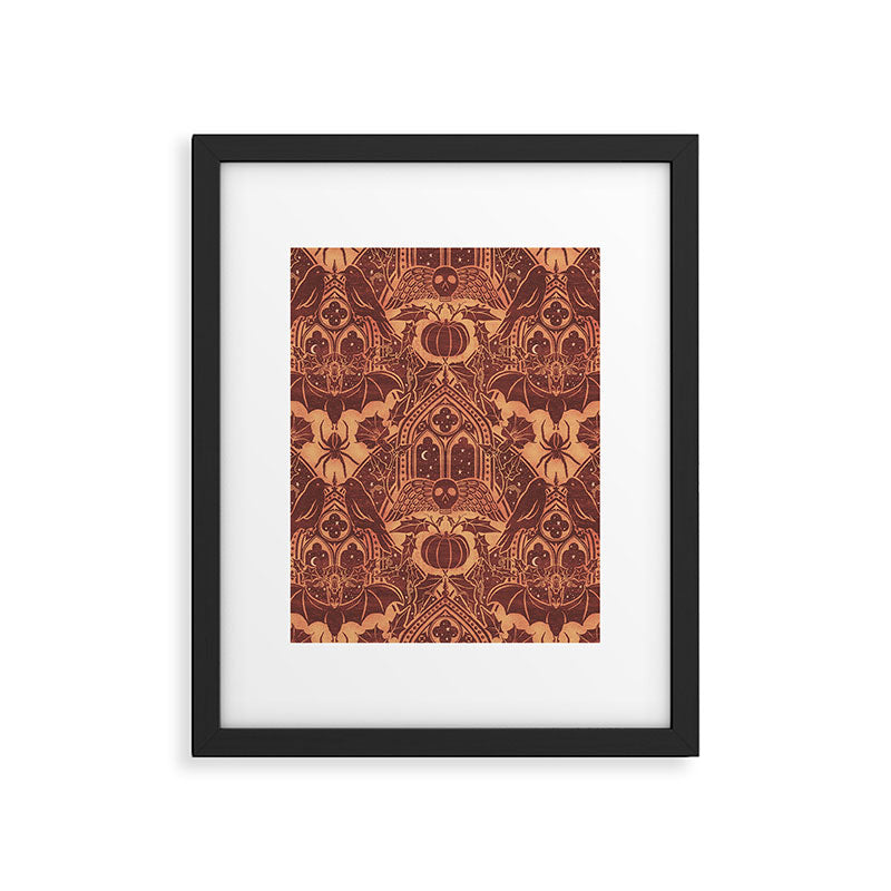Gothic Halloween Damask - spiced pumpkin  Framed Art Print Gallery Image 6