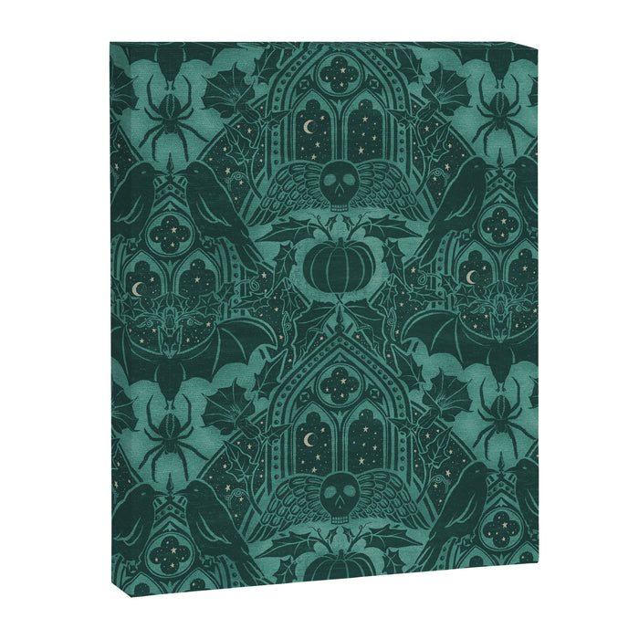 Gothic Halloween Damask - terrifying teal Canvas Print Gallery Image 1