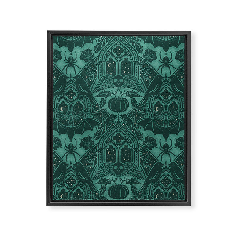 Gothic Halloween Damask - terrifying teal Framed Canvas Print Gallery Image 8