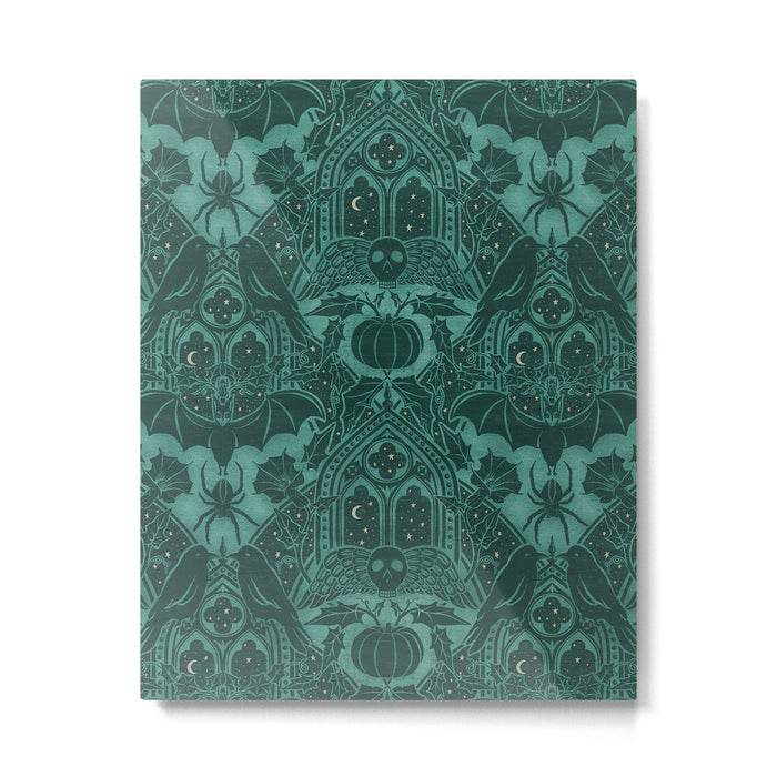 Gothic Halloween Damask - terrifying teal Metal Print Gallery Image 1