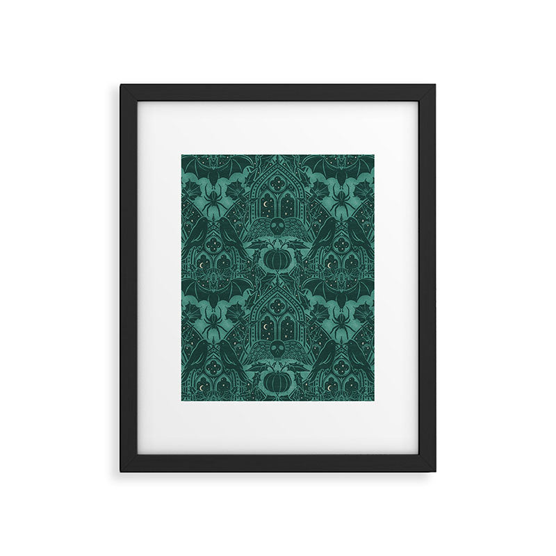 Gothic Halloween Damask - terrifying teal Framed Art Print Gallery Image 6