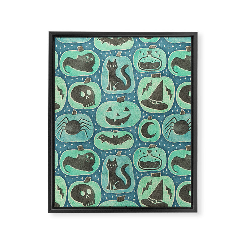 Halloween Pumpkins - ghoulish green  Framed Canvas Print Gallery Image 8