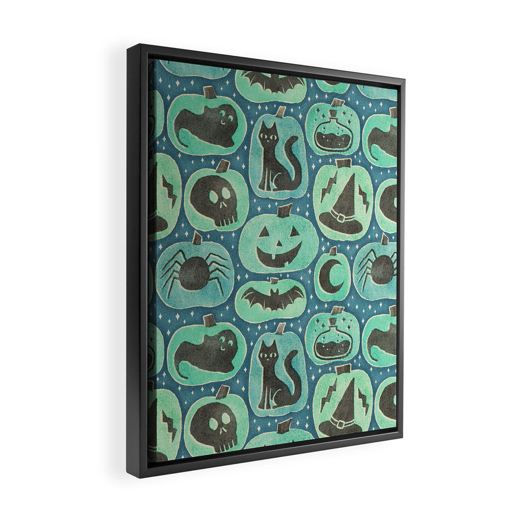Halloween Pumpkins - ghoulish green  Framed Canvas Print Gallery Image 2
