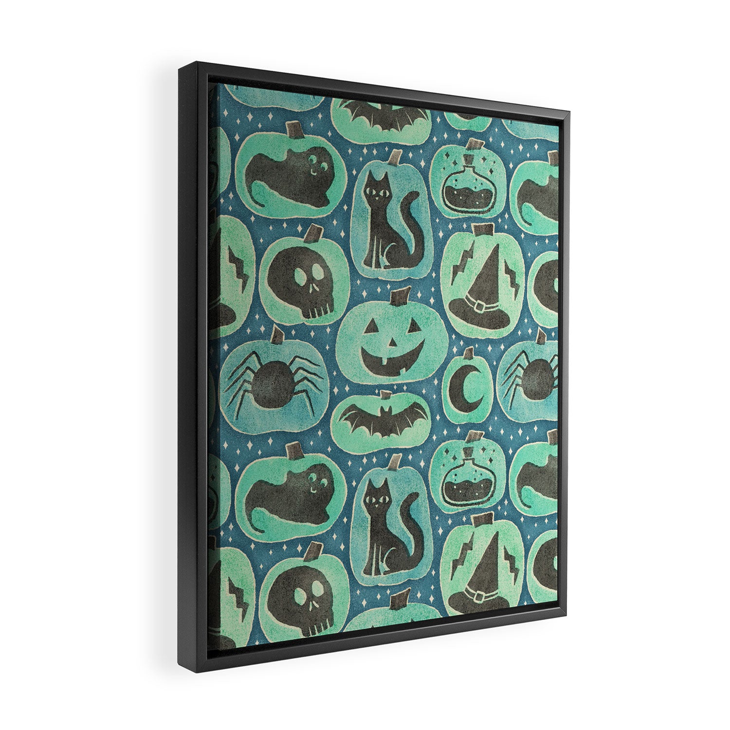 Halloween Pumpkins - ghoulish green  Framed Canvas Print Gallery Image 2