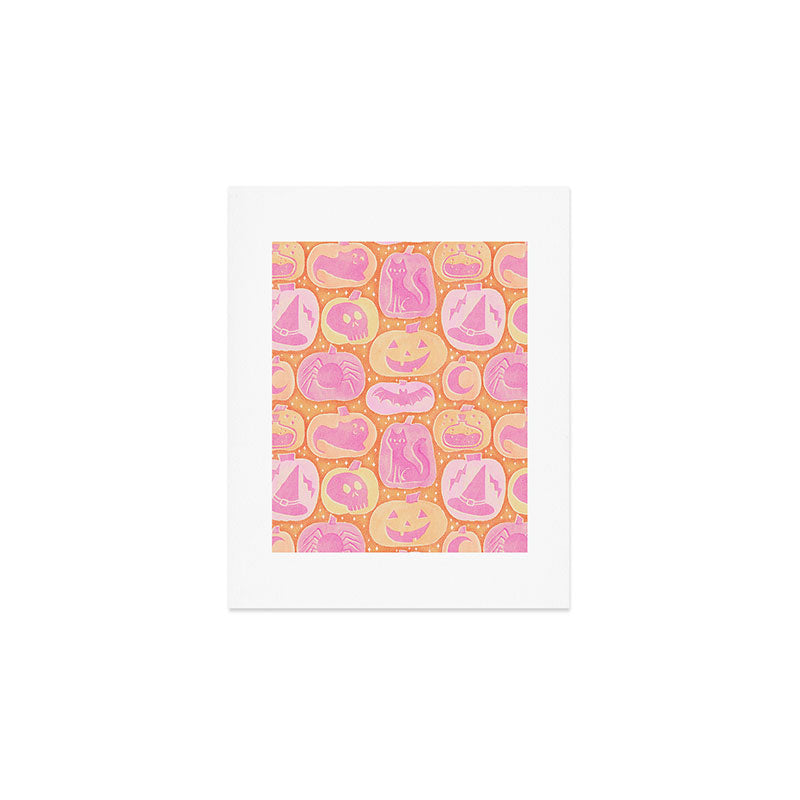 Halloween Pumpkins - pink and orange Art Print Gallery Image 1