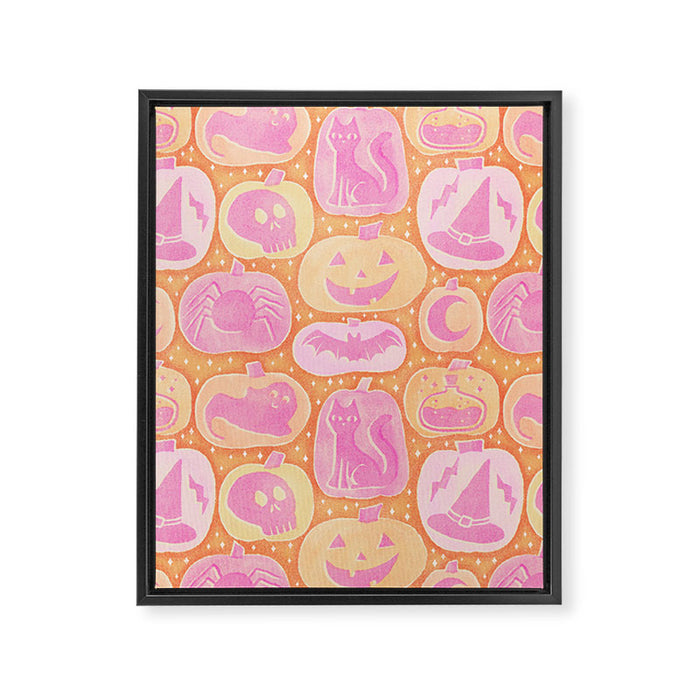 Halloween Pumpkins - pink and orange Framed Canvas Print Gallery Image 1