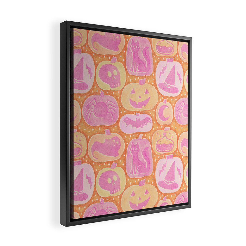 Halloween Pumpkins - pink and orange Framed Canvas Print Gallery Image 2