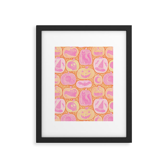 Halloween Pumpkins - pink and orange Framed Art Print Gallery Image 1