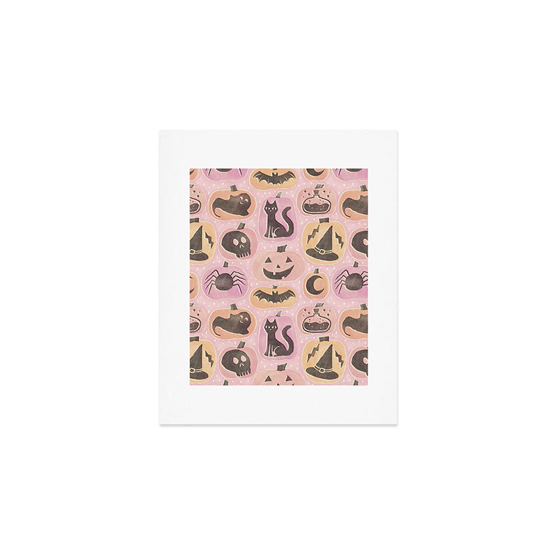 Halloween Pumpkins - vintage pink and black  Art Print Gallery Image 1