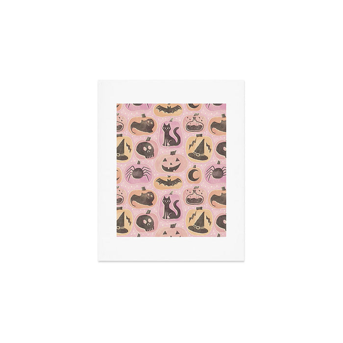 Halloween Pumpkins - vintage pink and black  Art Print Gallery Image 1