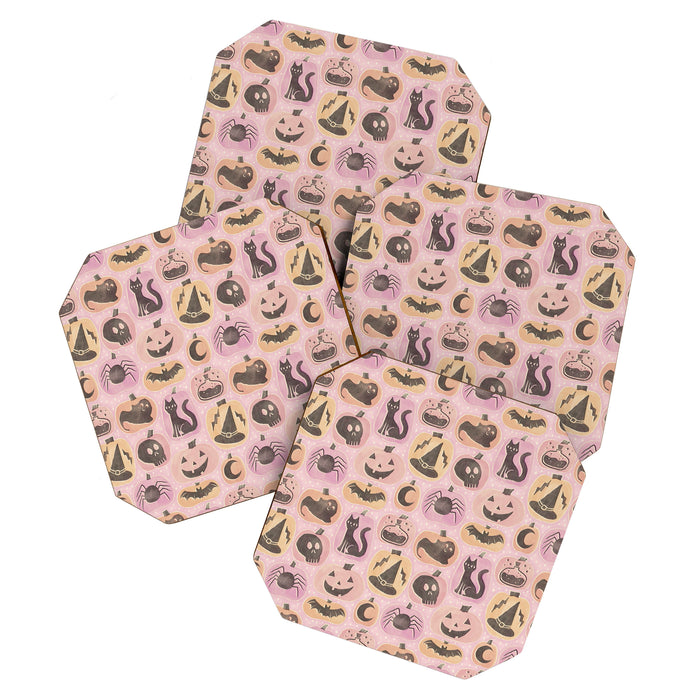 Halloween Pumpkins - vintage pink and black  Coaster Gallery Image 1